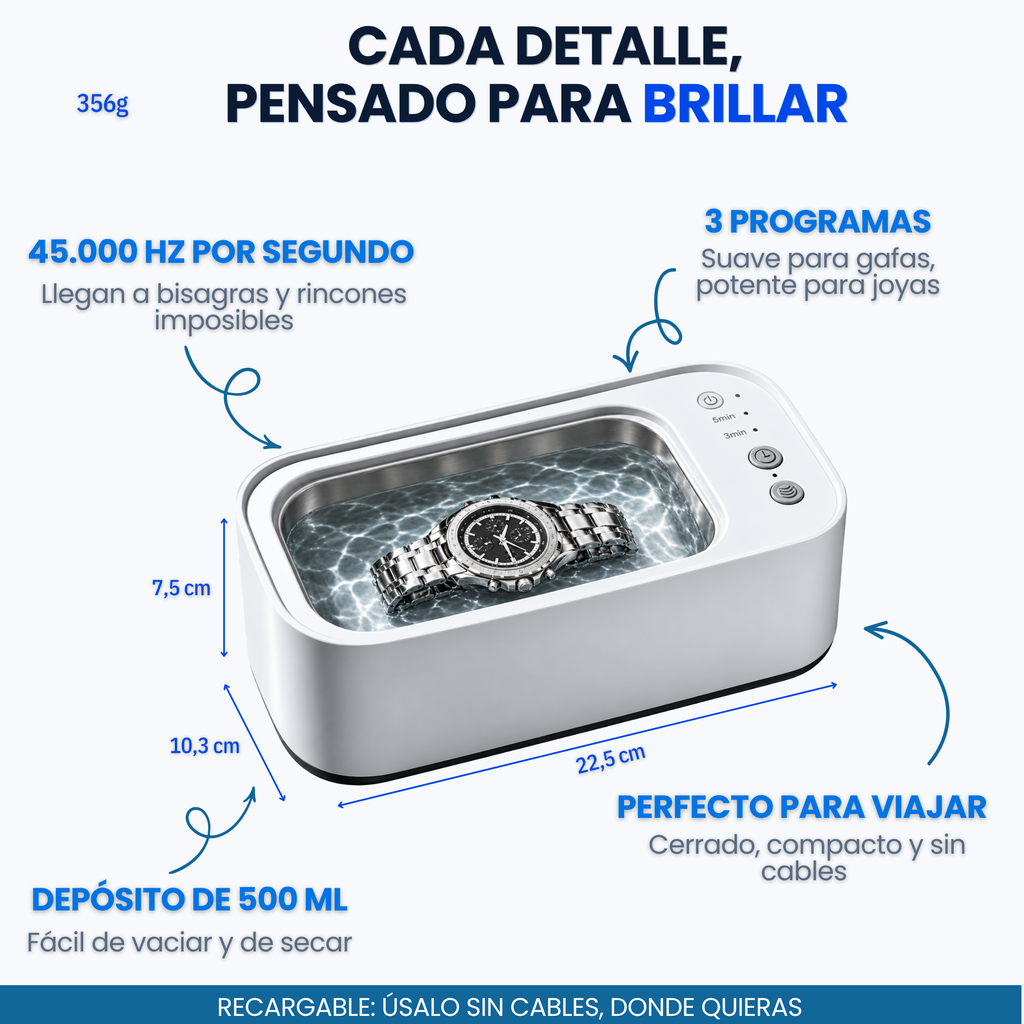 Dronelva™ Shine — Limpiador Ultrasónico de Joyas